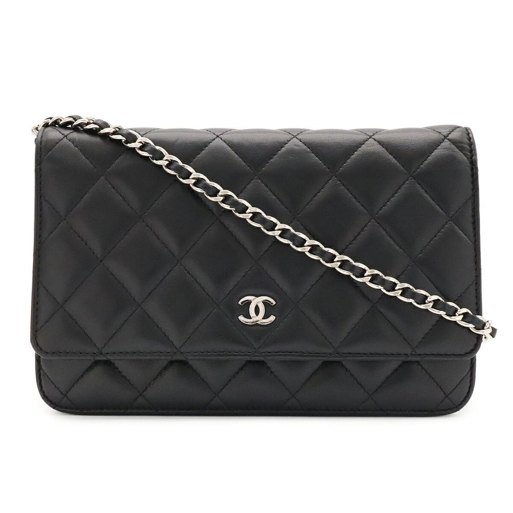 CHANEL Matelassรฉ Coco Mark Wallet Chain Shoulder Bag Pouch Lambskin Leather B...